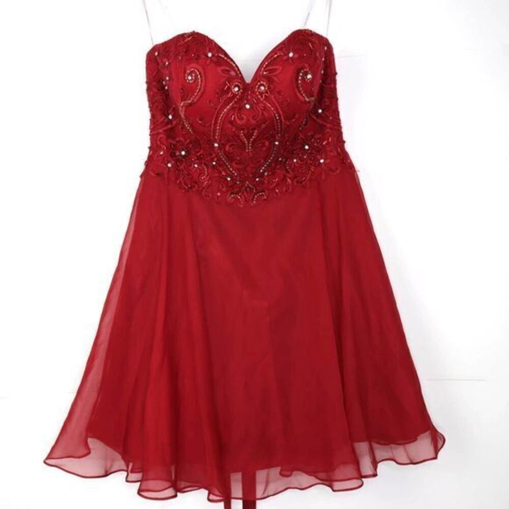 NWOT Alyce Paris sweatheart strapless glitter cocktail dress, red, size 4